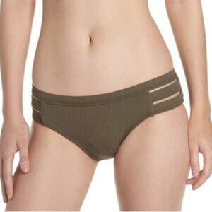 NEW Seafolly Inka Rib Multi Strap Hipster Bikini Bottom in Dark Olive Sz. 10